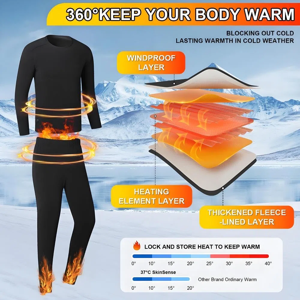 Completo Intimo Termico riscaldante Intelligente a 42 Zone per Uomo e Donna,Ricarica USB Abbigliamento Invernale riscaldato & S