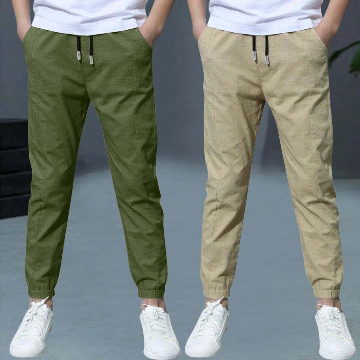 Pantaloni Cotone e Lino per Ragazzo Confezione da 2 Elastica Vita Sportivi Estivi Leggeri Traspiranti