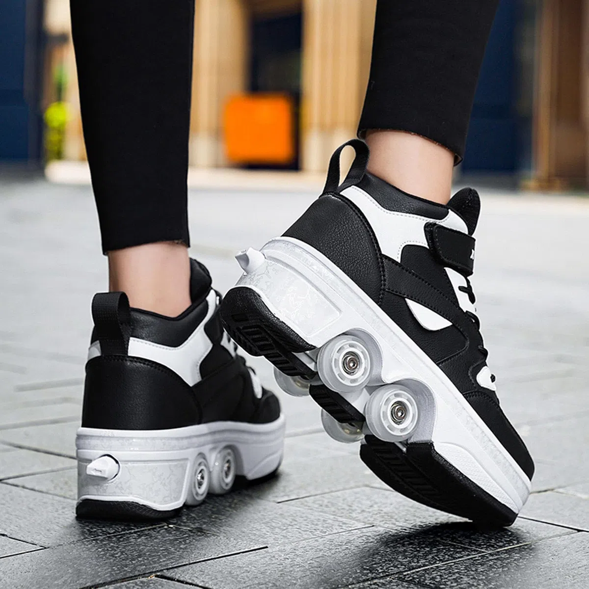 Sneakers Roller Scarpe da Skateboard Sneakers con Ruote Sport Ginnastica Moda Multiuso Kick Roller Shoe,Black-36