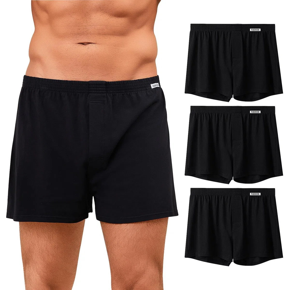 ZAKASA Boxer Larghi Uomo Cotone: Mutande Boxer Uomo Classici con Bottoni Tinta Unita Morbido Traspiranti Senza Etichette per Casa Quotidiano Pacco da 3
