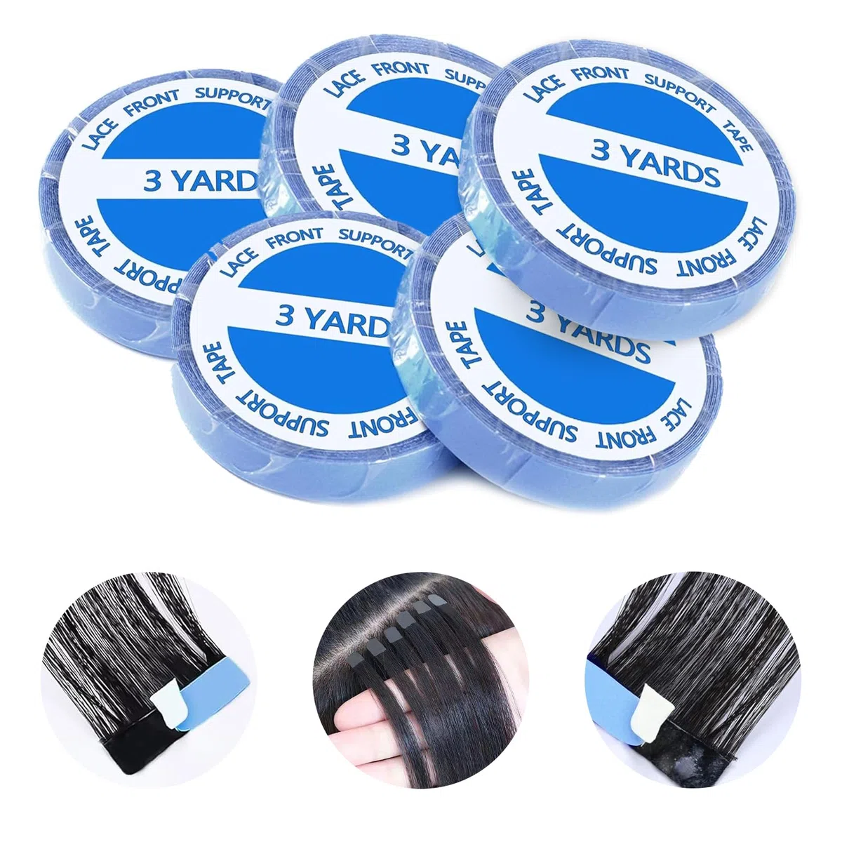 5 Rotolo Biadesivo Extension Capelli, Nastro Biadesivo per Extension Capelli, 0.8CM*3Yards Nastro adesivo per Estensioni Dei Capelli Alta Viscosità Impermeabile per Parrucche