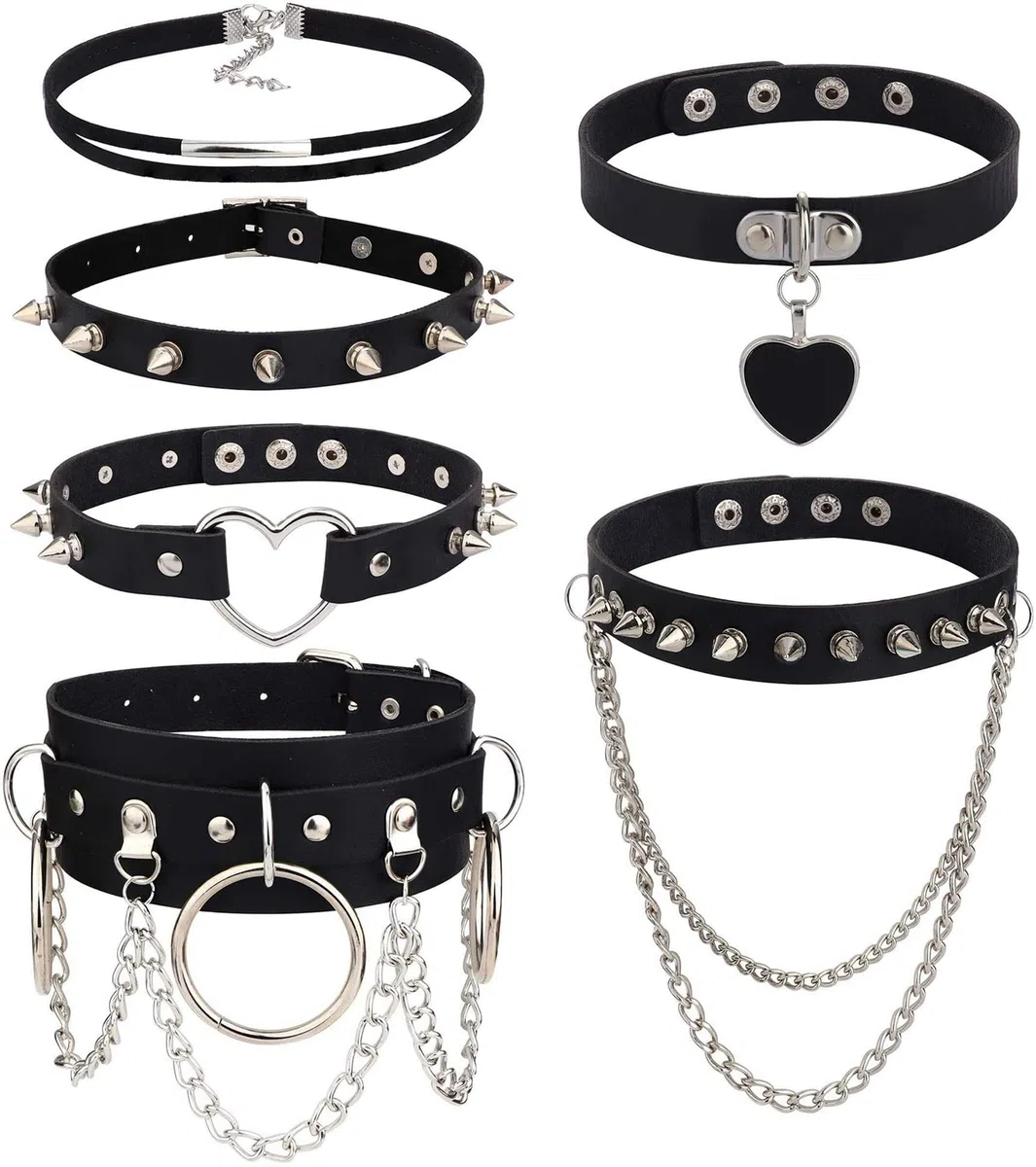 YADOCA 6 Pezzi Girocollo in Pelle per Donne Ragazze Collana Girocollo Punk Vintage Nera Collare in Pelle PU Regolabile Girocollo Gotico