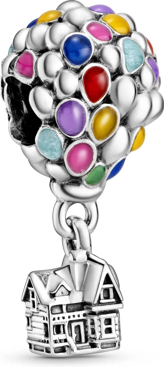 PANDORA Disney Ciondolo a forma di palloncino di Up in argento Sterling con smalto blu, verde, arancione, rosa e azzurro