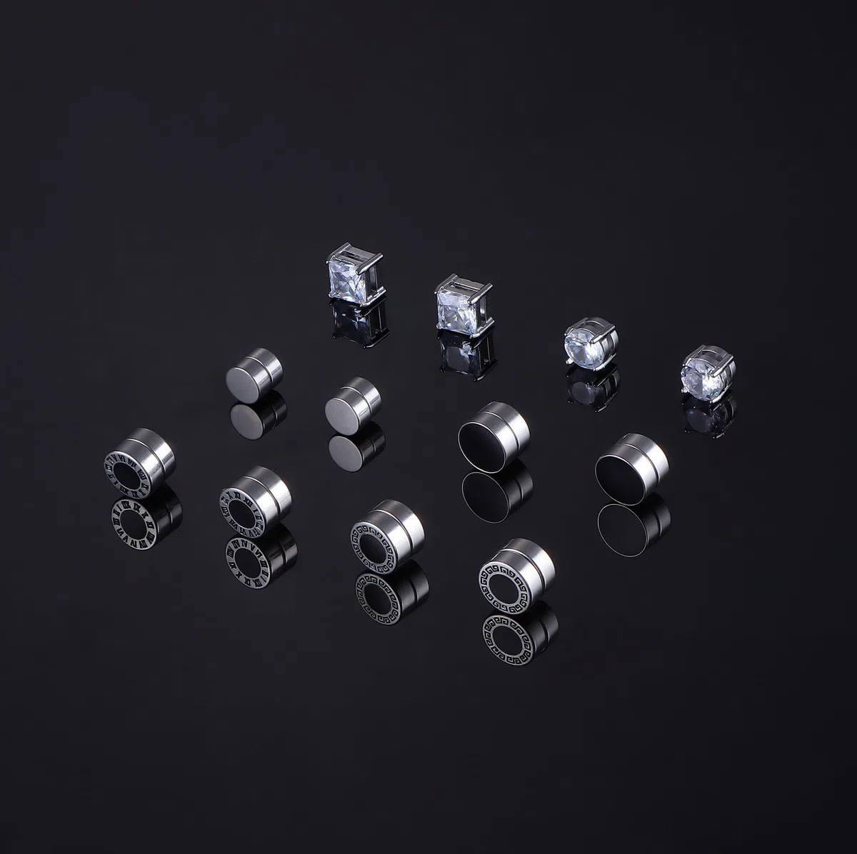 MILACOLATO 9 paia Orecchini Magnetici per Uomo Donna Argento Non Forato 316L Orecchini Magnetici in Acciaio Inossidabile CZ Magnete clip su Orecchini Finti Set Nero/Argento