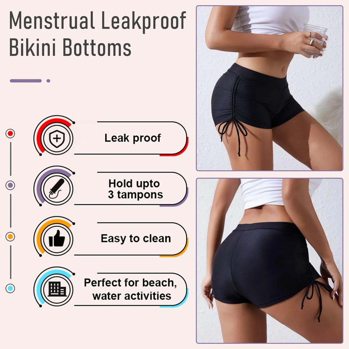 Runmeihe Costumi da Bagno per Donna Ragazza, Costumi Assorbenti per Ciclo, Biancheria Intima Sportiva da Donna, Costume da Bagno Anti-perdite Ciclo Mestruale