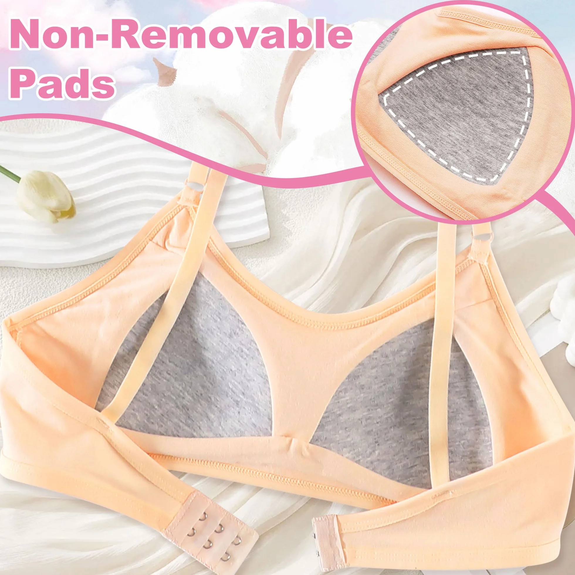 Reggiseno Ragazza Bambina Cotone Brassiere Confezione da 4 Top Intimo con Spalline Regolabili e Imbottiture Fisso Adolescenti Bustino Sportivo Basic Intima per Ragazze 10-16 Anni, Multicolore