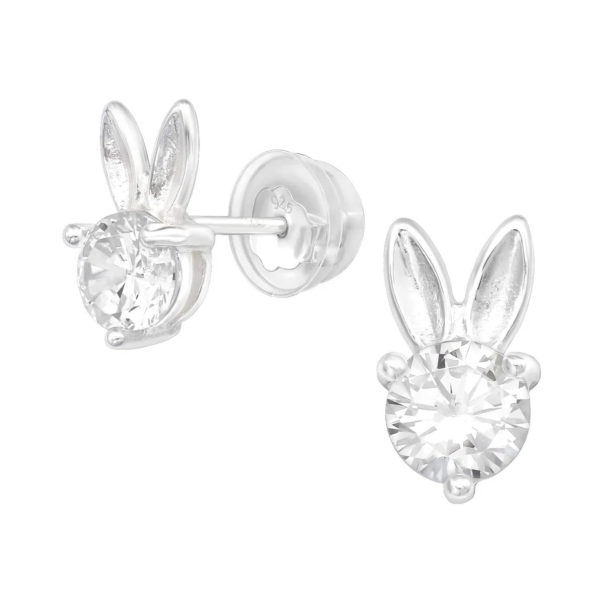Laimons - Orecchini da bambina a forma di coniglio, con zirconi, 10 x 5 mm, in argento Sterling 925