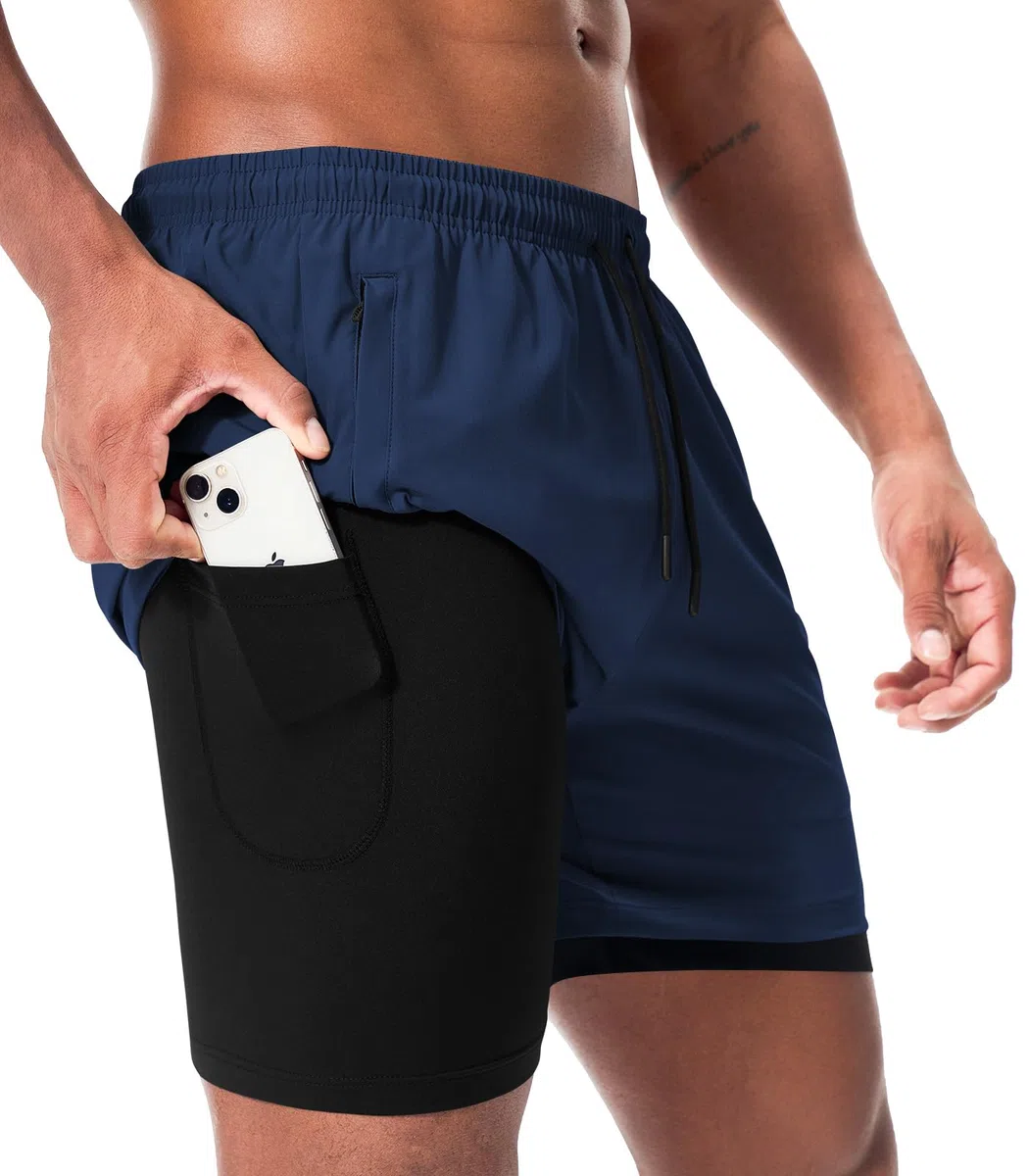 Superora Uomo 2 in 1 Pantaloncini Sportivi Shorts da Corsa con Asciugatura Rapida per Allenamento e Fitness Tasche Multiple con Zip Tascone Integrato per Telefono
