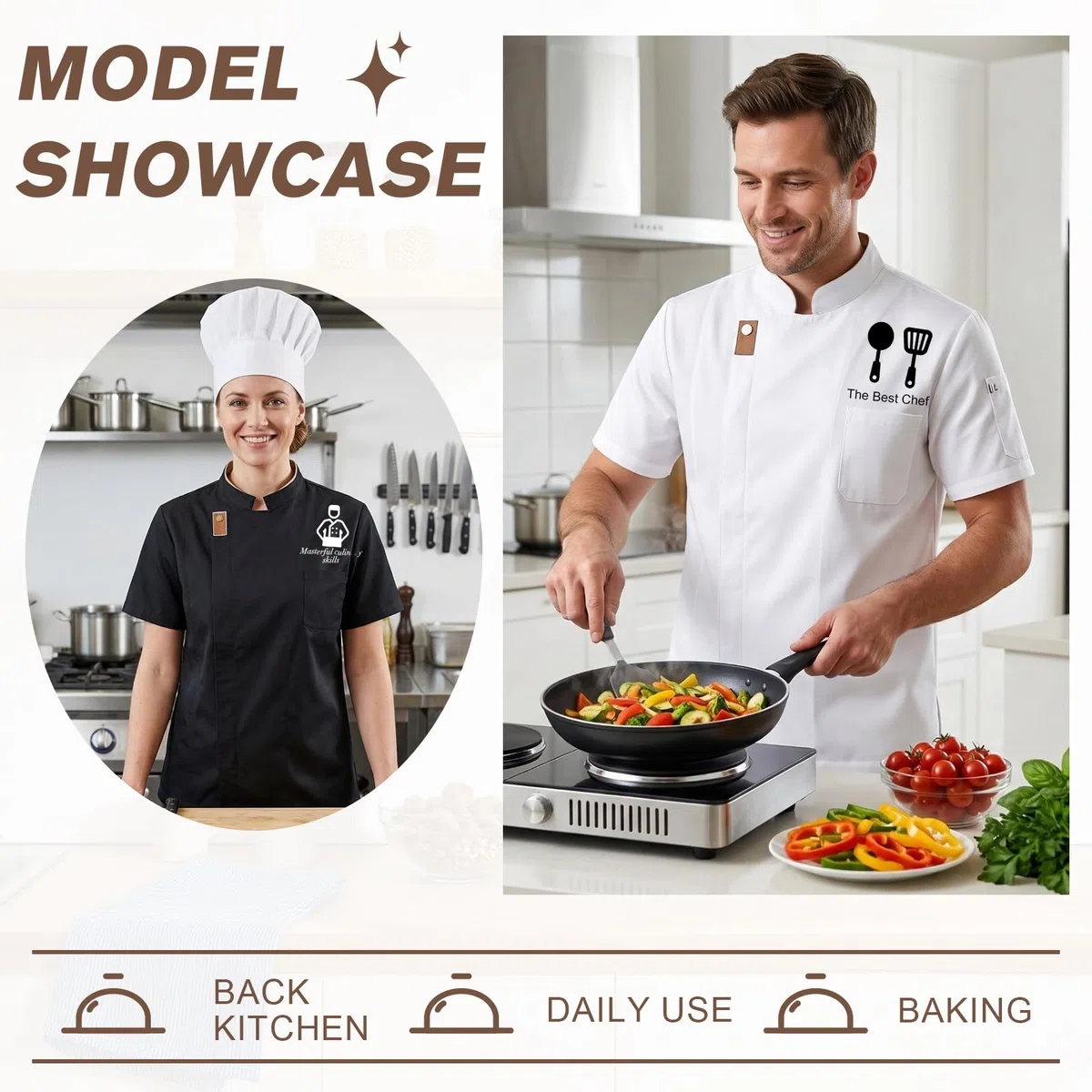 Generico Giacca Cuoco Personalizzata Manica Corta Uomo Donna con Nome e Logo, Giacca Chef Professionale Traspirante, Divisa da Cucina Personalizzabile