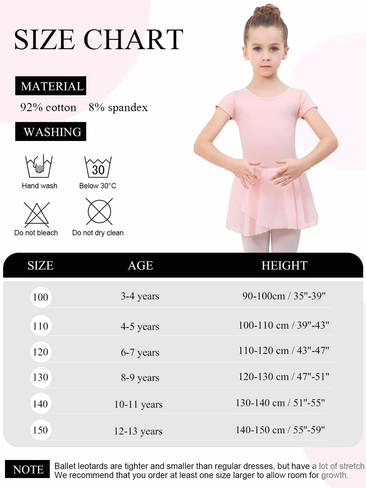 Ragazza Vestito da Balletto Danza Tutu Corpo Ginnastica Cotone Manica Corta con Chiffon Gonna
