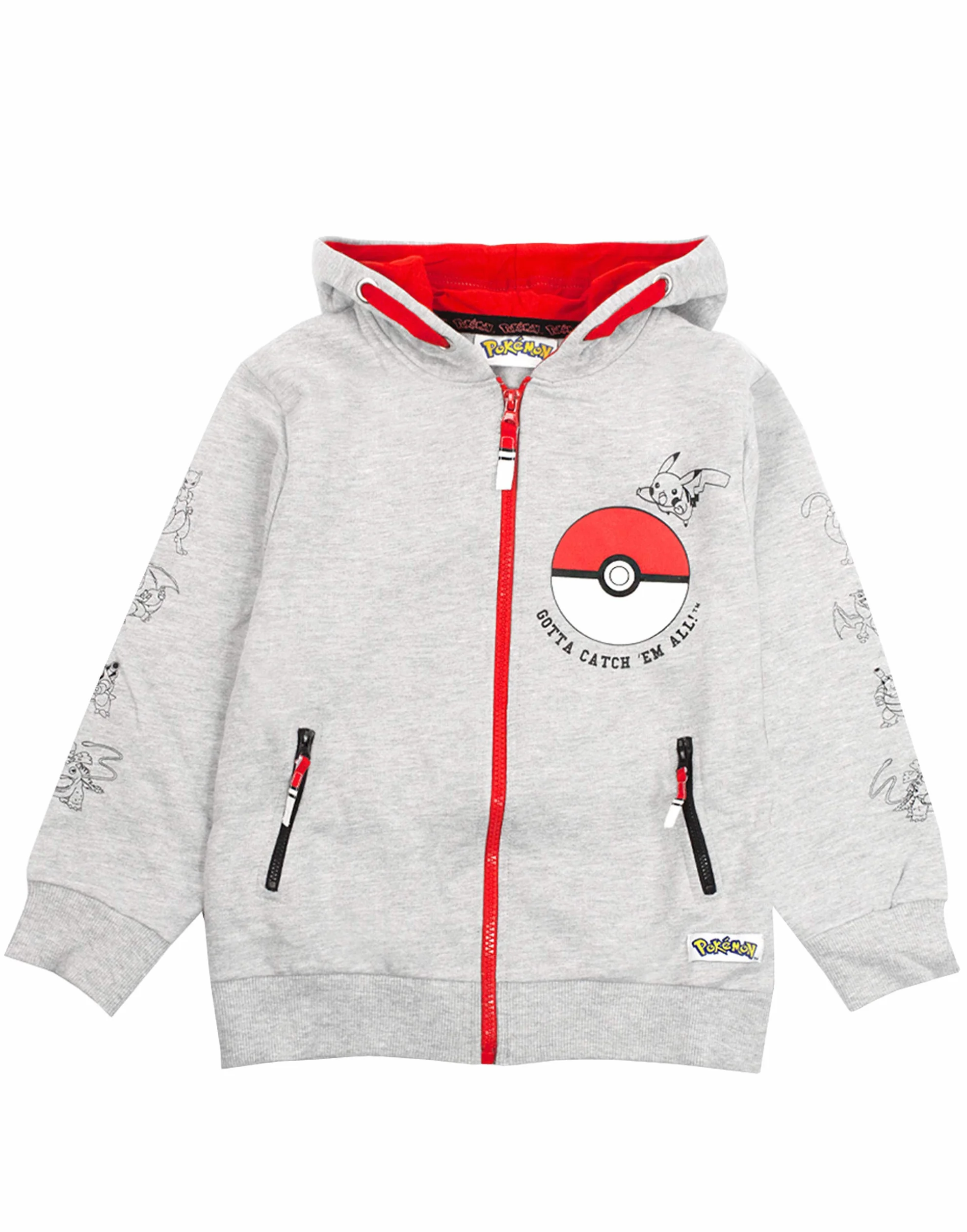 Pokémon Maglione con Cappuccio a Maniche Lunghe Grigio con Zip e Cappuccio Boys