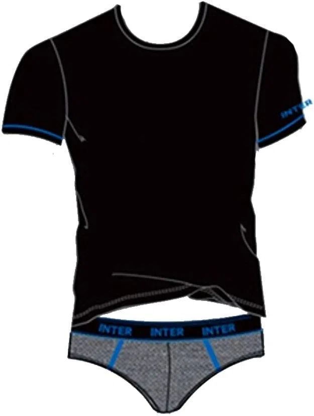 Completo Intimo Inter Ufficiale T-Shirt + Slip Elasticizzato Uomo S M L XL XXL Nero Grigio IN11056NE (M)