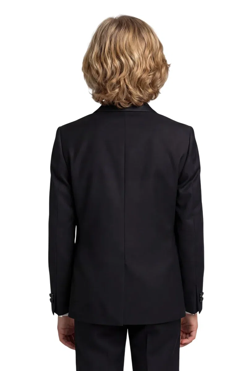 SIRRI Vestito Nero da Smoking per Ragazzi, Pagina Ragazzo, Vestito da Ballo Completo da Matrimonio in 5 Pezzi Taille 7 Anni