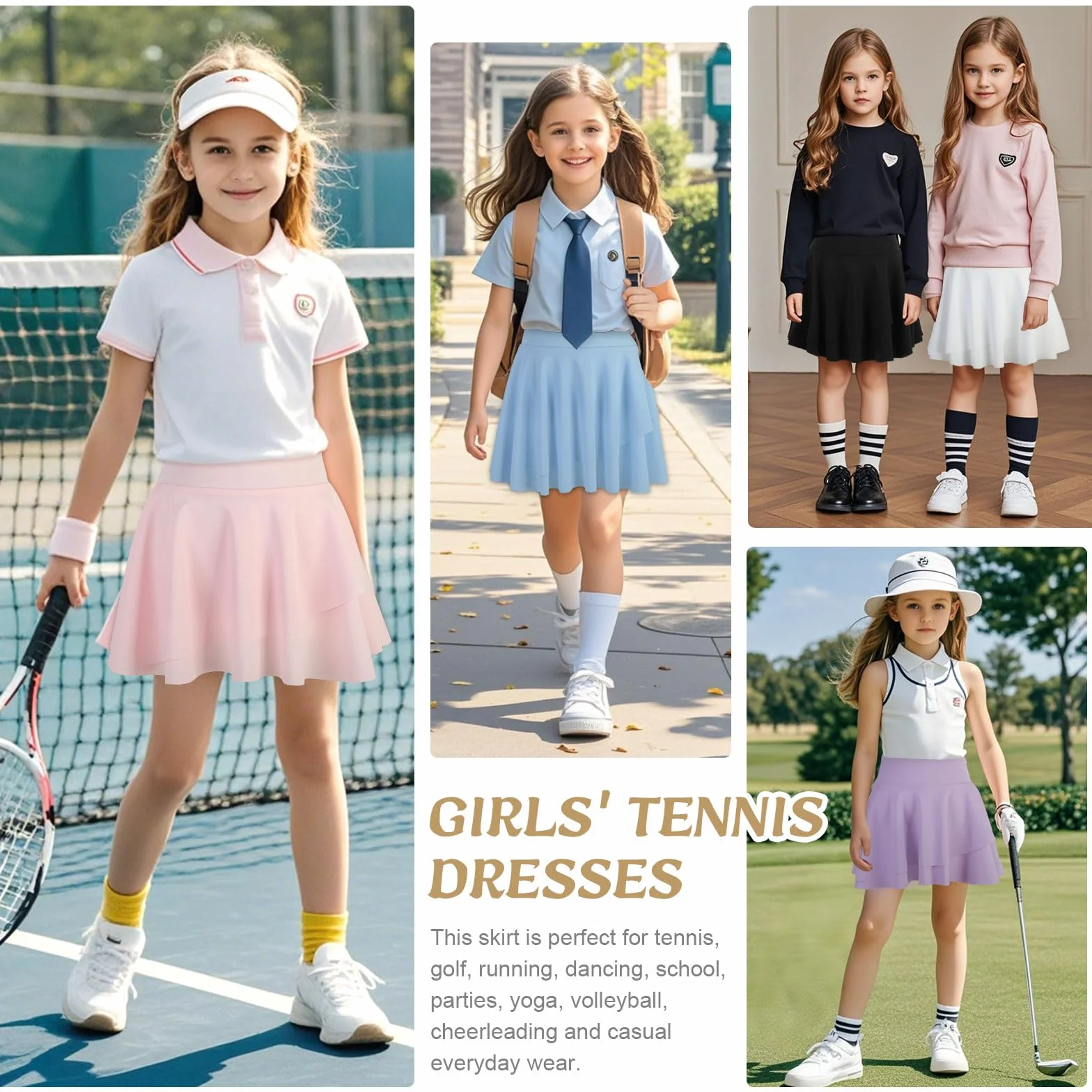 Bezioner Gonna Tennis Ragazze con Tasche e Pantaloncini Gonne Pantalone Sportiva A Pieghe Gonnellino Tennis Gonna Uniforme Scolastica