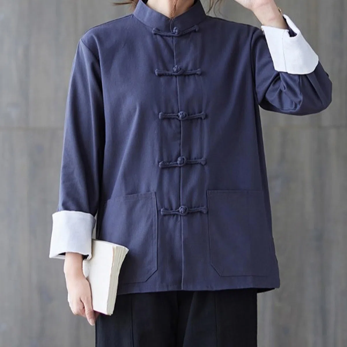 Uniforme Tradizionale Tai Chi per Abbigliamento da Donna In Cotone a Maniche Lunghe per Set di Arti Marziali Kung Fu,Blue-L