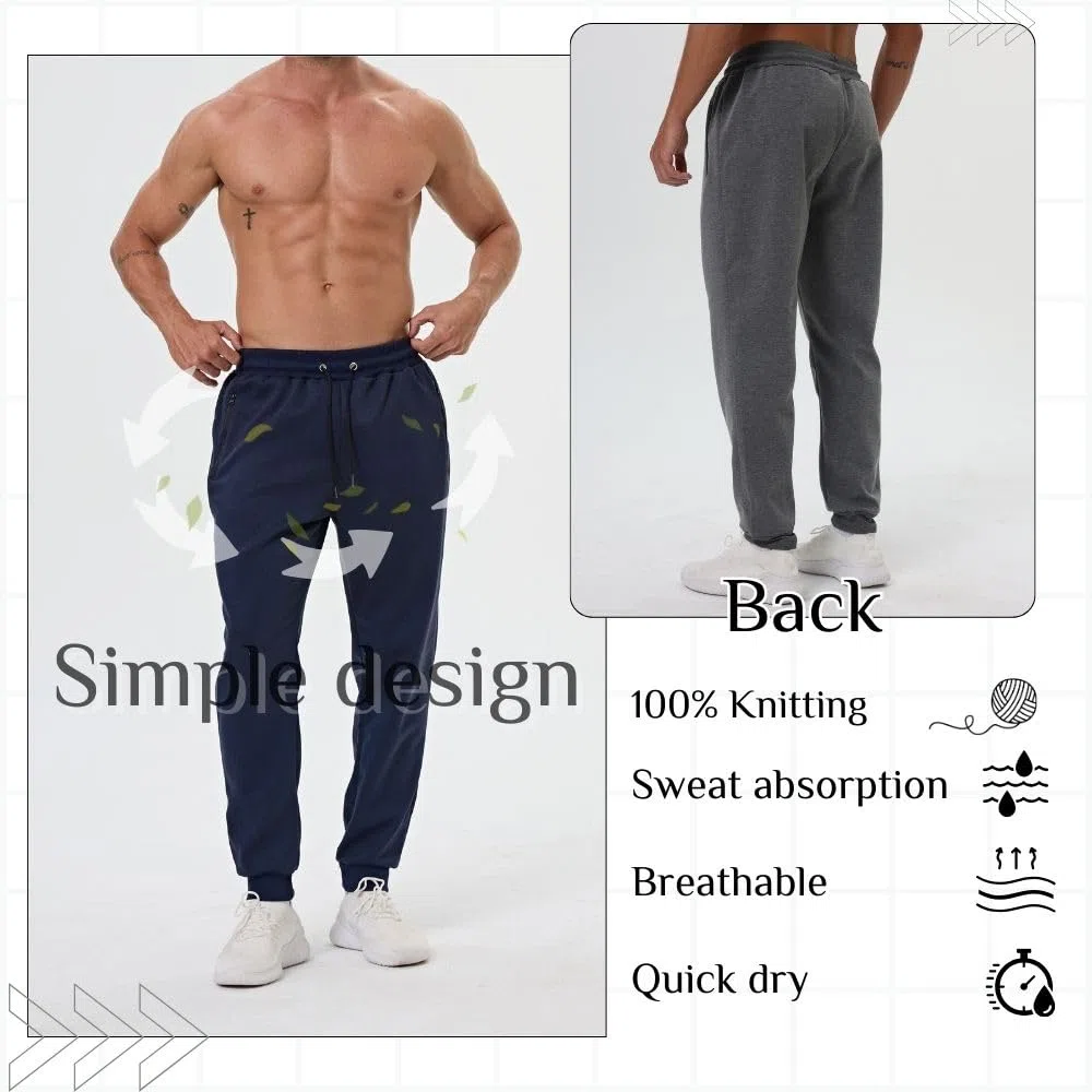 Confezione da 3 pantaloni sportivi da uomo con tasche con cerniera, pantaloni da allenamento da palestra per corsa e jogging