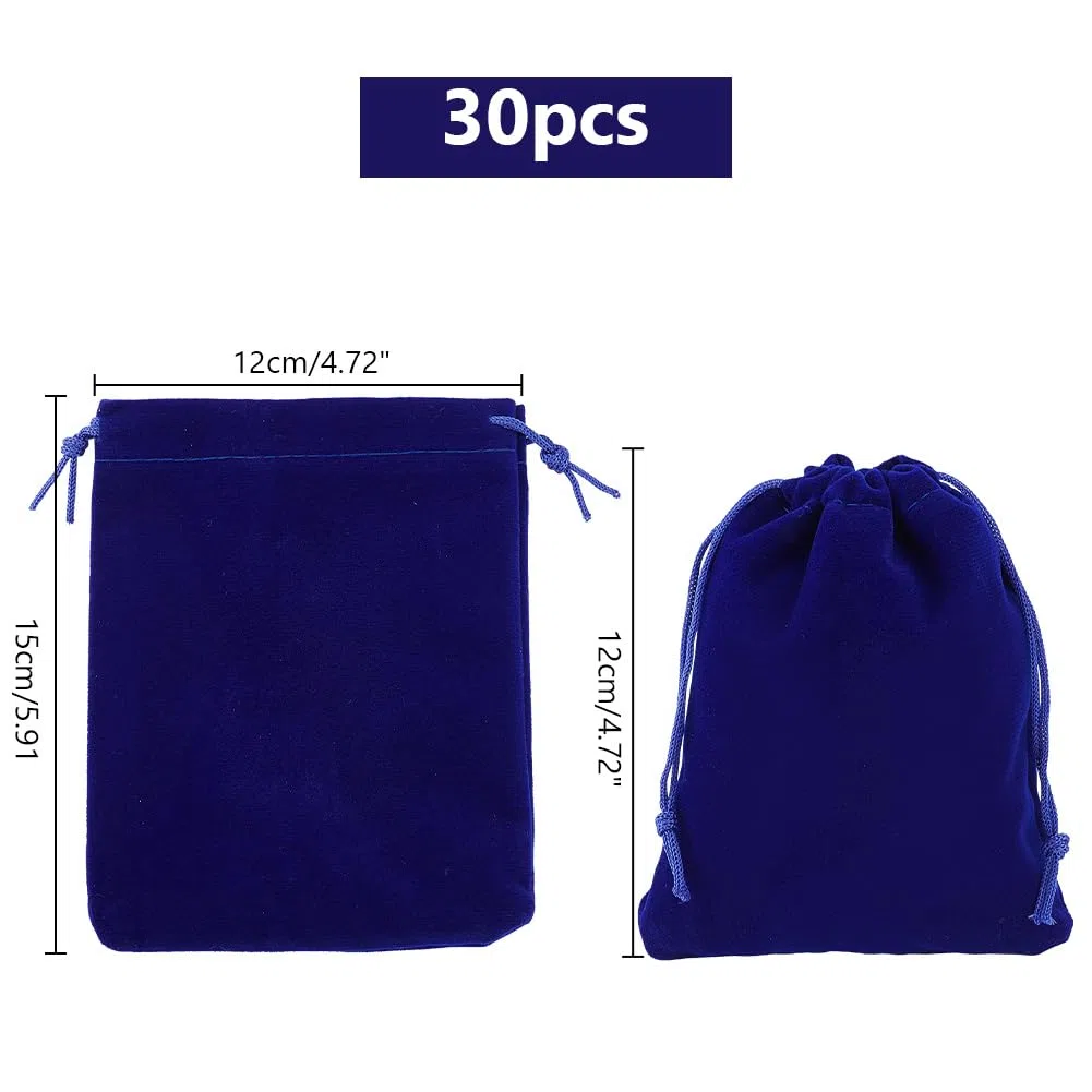 PH PandaHall Confezione Da 30 buste per Gioielli In Velluto, Sacchetti per Gioielli In Velluto Blu Da 15x12 cm con Coulisse. Sacchetti per Confezioni Regalo per Gioielli, Bracciali, Orologi