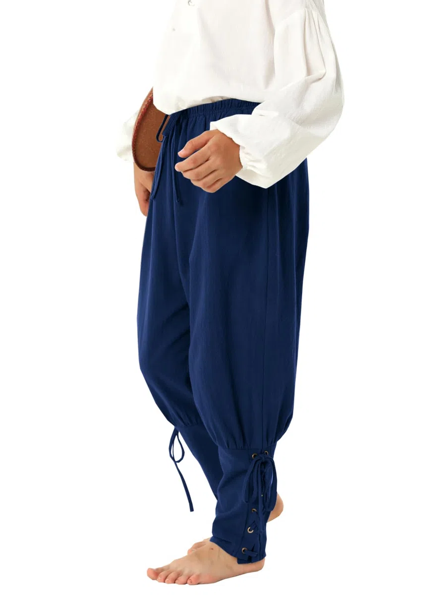 Haloumoning Pantaloni medievali per bambini, con lacci, per cosplay, per il tempo libero