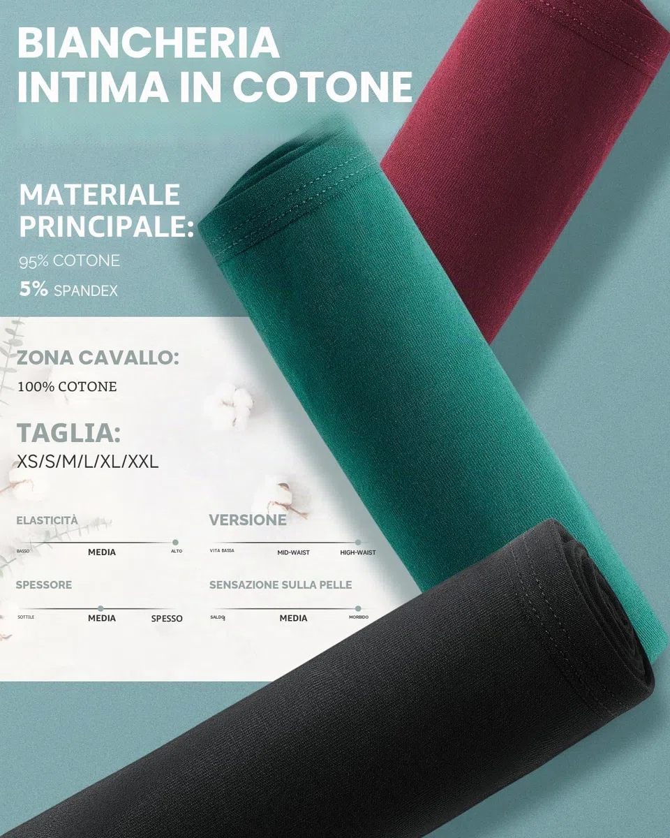 TANSTC Mutande Slip Donna Cotone Vita Alta Culotte Donna Comode Elasticizzato Sexy Intimo, Pacco da 5