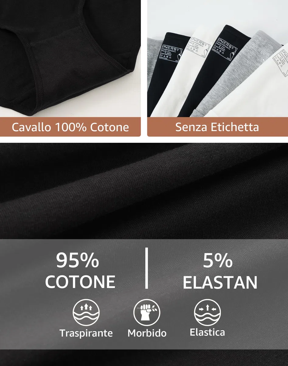 INNERSY Mutande Donna Cotone Vita Media Comode Slip Elasticizzato Intimo di Base Pacco da 6