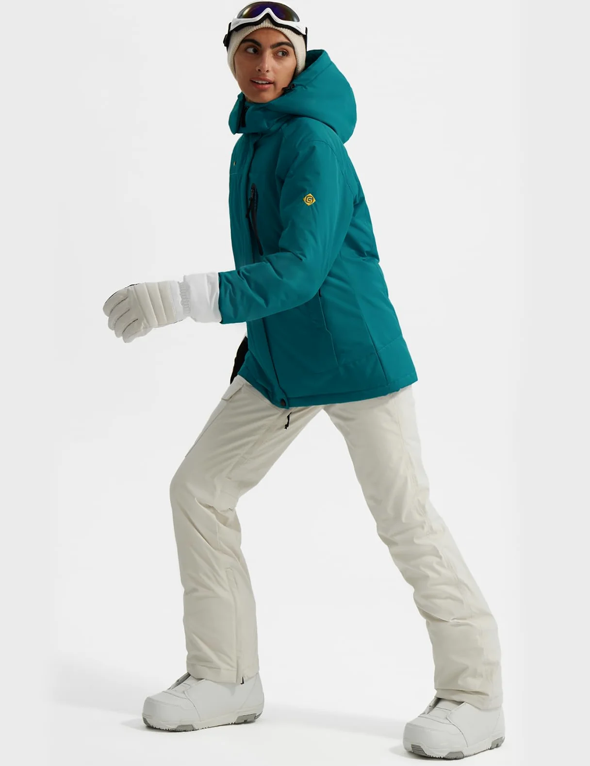 GEMYSE Donna Giacca da Sci Snowboard Antivento Impermeabile Calda Giubbotto con Cappuccio Rimovibile