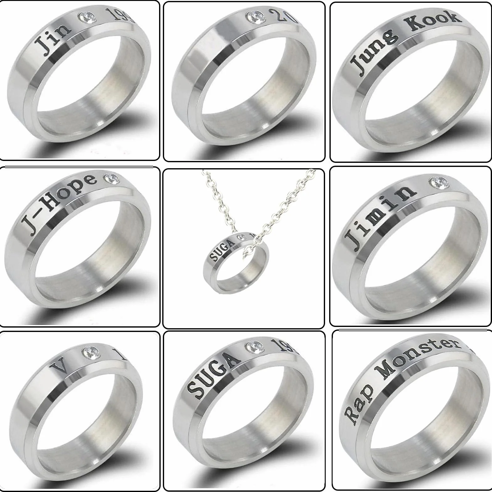 Anello BangTan S con Collana, 8 Pezzi Collana BangTan S, Kpop BangTan S Anello, Gioielli BangTan S, Regalo di Festa per Bambini Ragazze Army