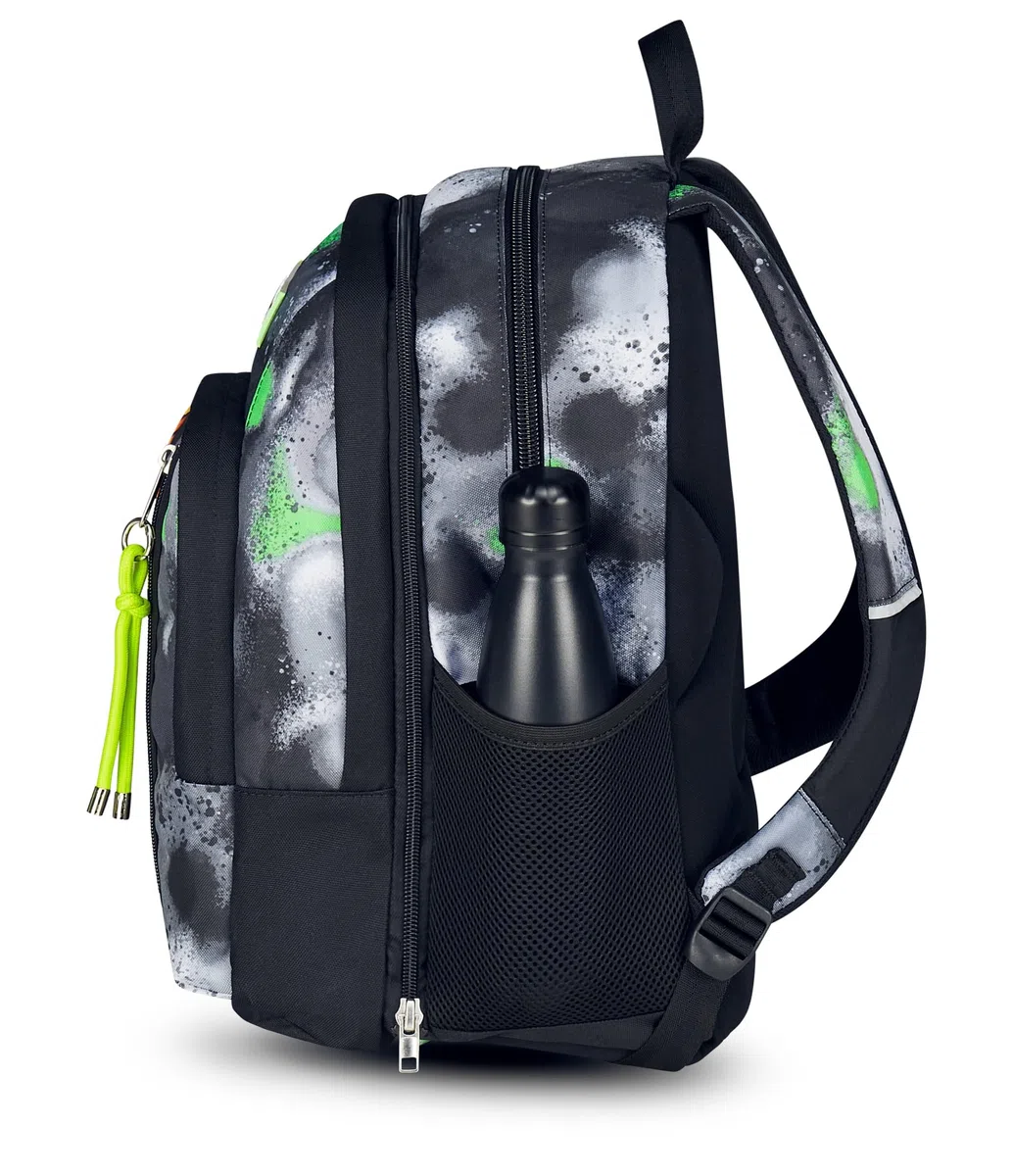 Seven Zaino Scuola Dual Detach SPRINT PAINT BOY, Nero Verde, Doppio Scomparto da 32 L, Con Tasca PC, Tasca Borraccia, Tasca Con Organizer e Scomparto Staccabile, Scuola Media e Superiore
