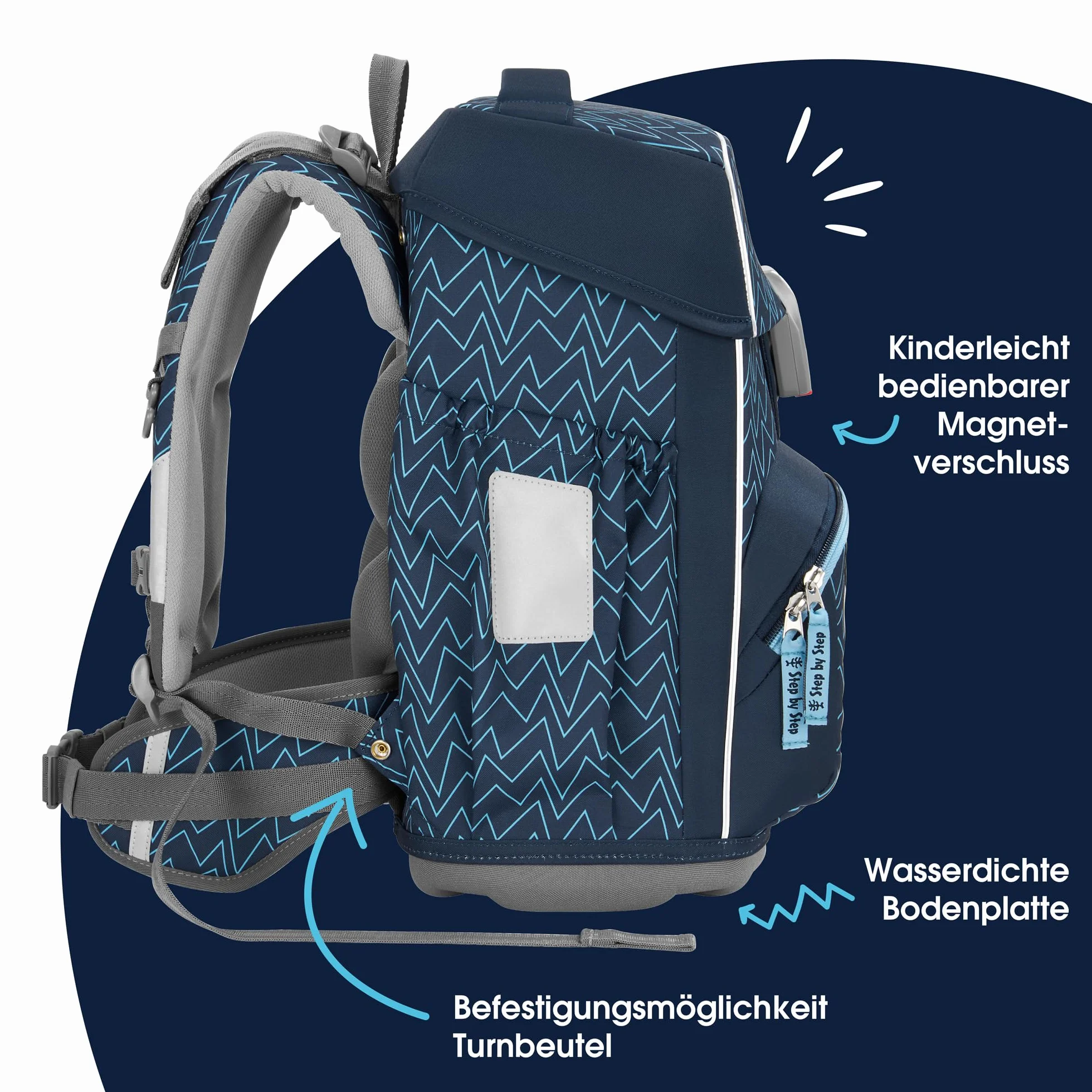 Step by Step Basis Schulranzen-Set 4-teilig Blue Lines