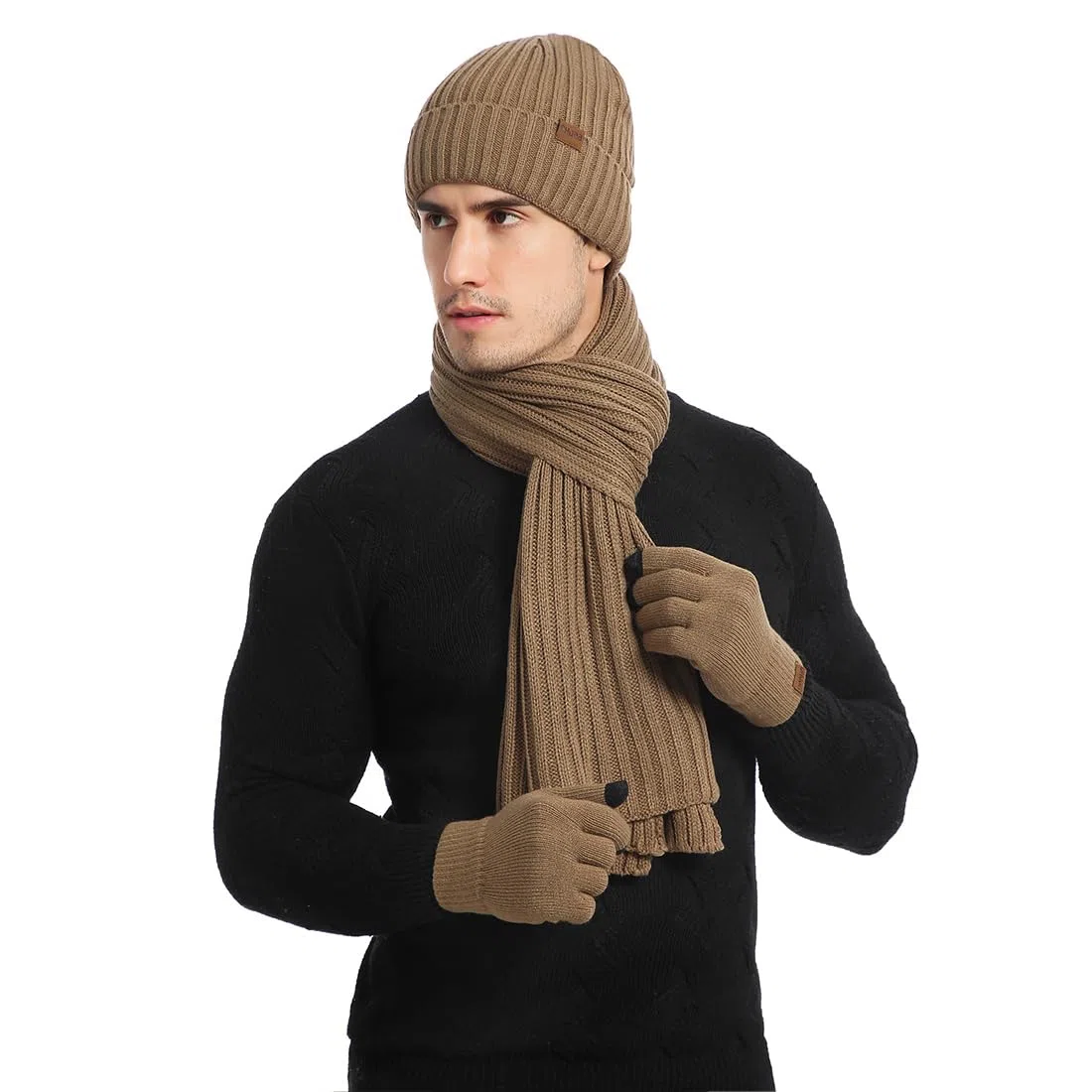 Inverno 3 Pezzi Cappello di Lana Sciarpa Guanti Touchscreen Set Caldo Beanie Cappello Teschio Berretto Invernale Termico Berretto Sciarpa Touch Screen Guanti per Uomo Donna