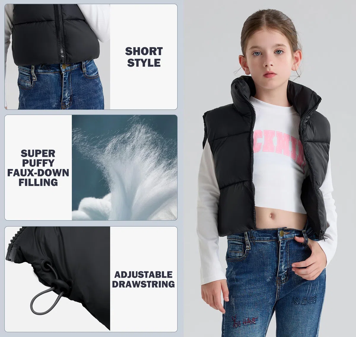 SOLOCOTE Gilet Invernale per Ragazze Impermeabile Caldo Senza Maniche con Colletto Alto Cappotto per Bambini