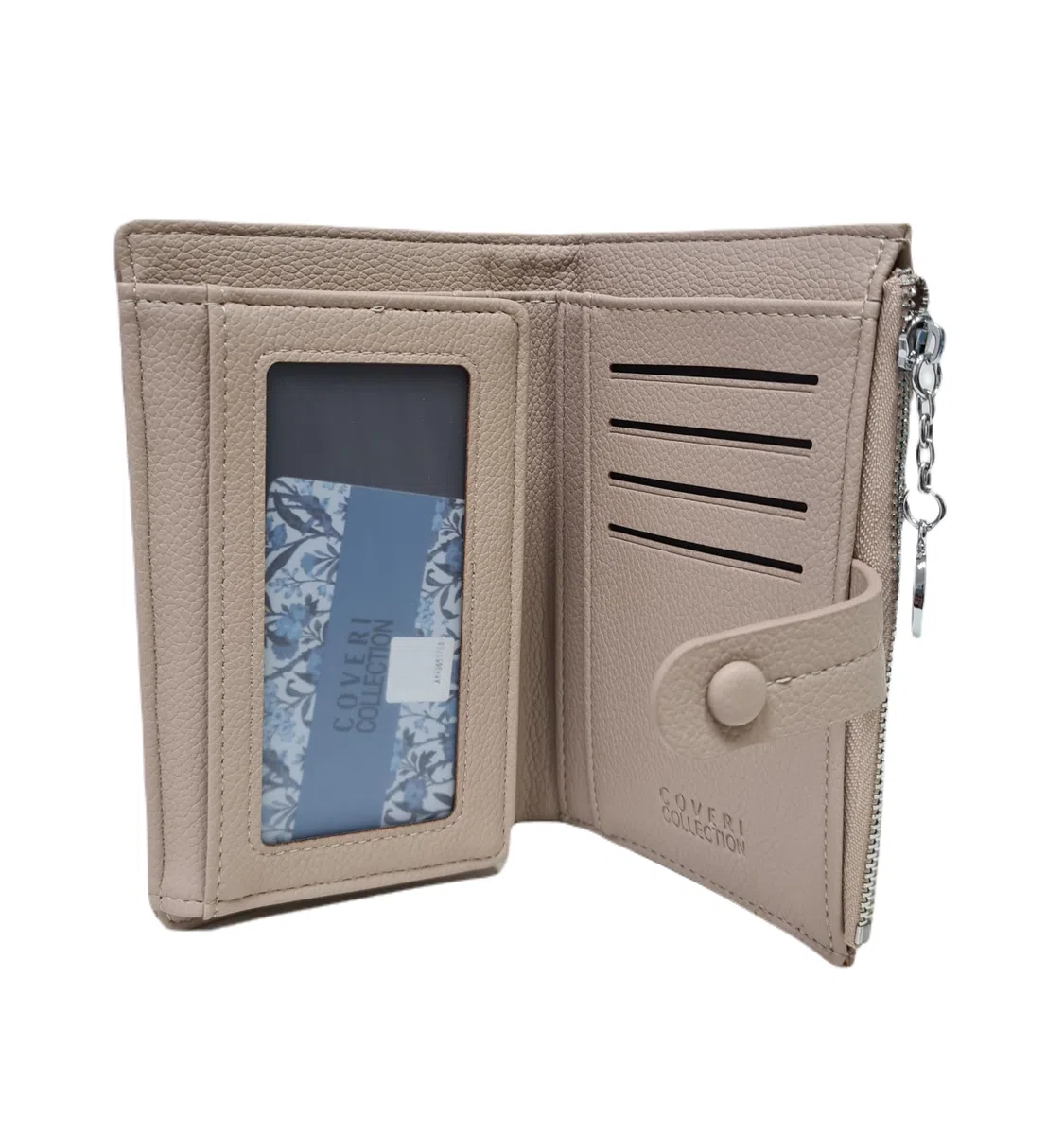 COVERI COLLECTION Portafoglio da Donna, Ecopelle, Art. 17-2 Dimensioni: 15,5 x 10 cm, con Zip e Clip, Scritta Marchio in Metallo (BEIGE/KAKHI)