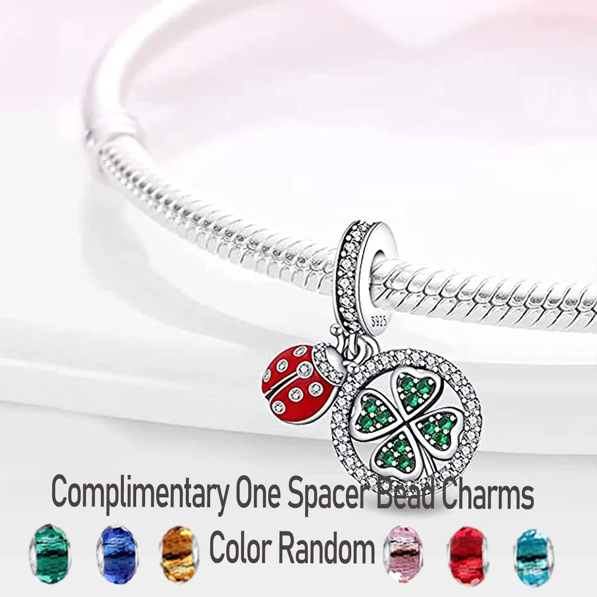 LNQOBU Ciondolo in Argento Sterling 925 Charm Bead con Bracciale e Collane Europei da Donna,Perline Intarsio con 5A Zircone per Donna Perline