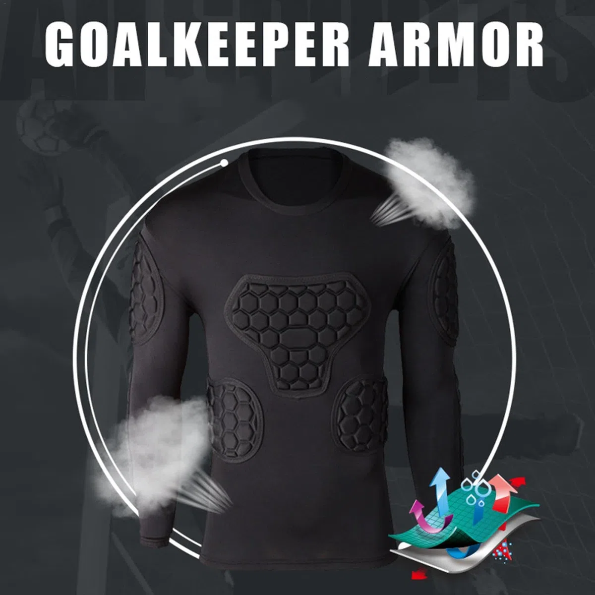 Maglia Da Calcio Imbottita - Maglia A Compressione Da Calcio Nera A Maniche Lunghe, Maglia Da Calcio Imbottita Per Adulti E Bambini | Maglia A Compressione Imbottita Da Calcio, Maglia Da Uomo Con Spal