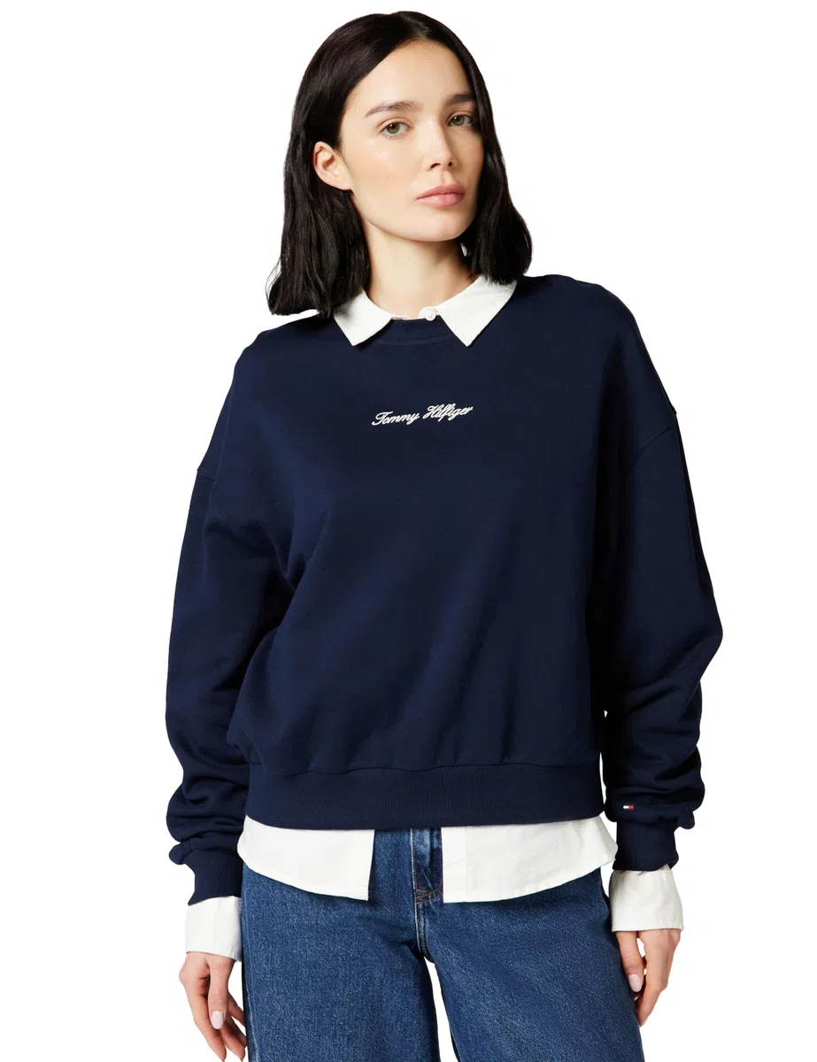 Tommy Hilfiger Donna Felpa Classic Script Terry Scollo Rotondo