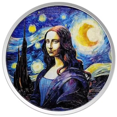 1 oncia Moneta d'Argento - Fiji - Mona Lisa x Van Gogh Color 2024-1 Oz Argento Color