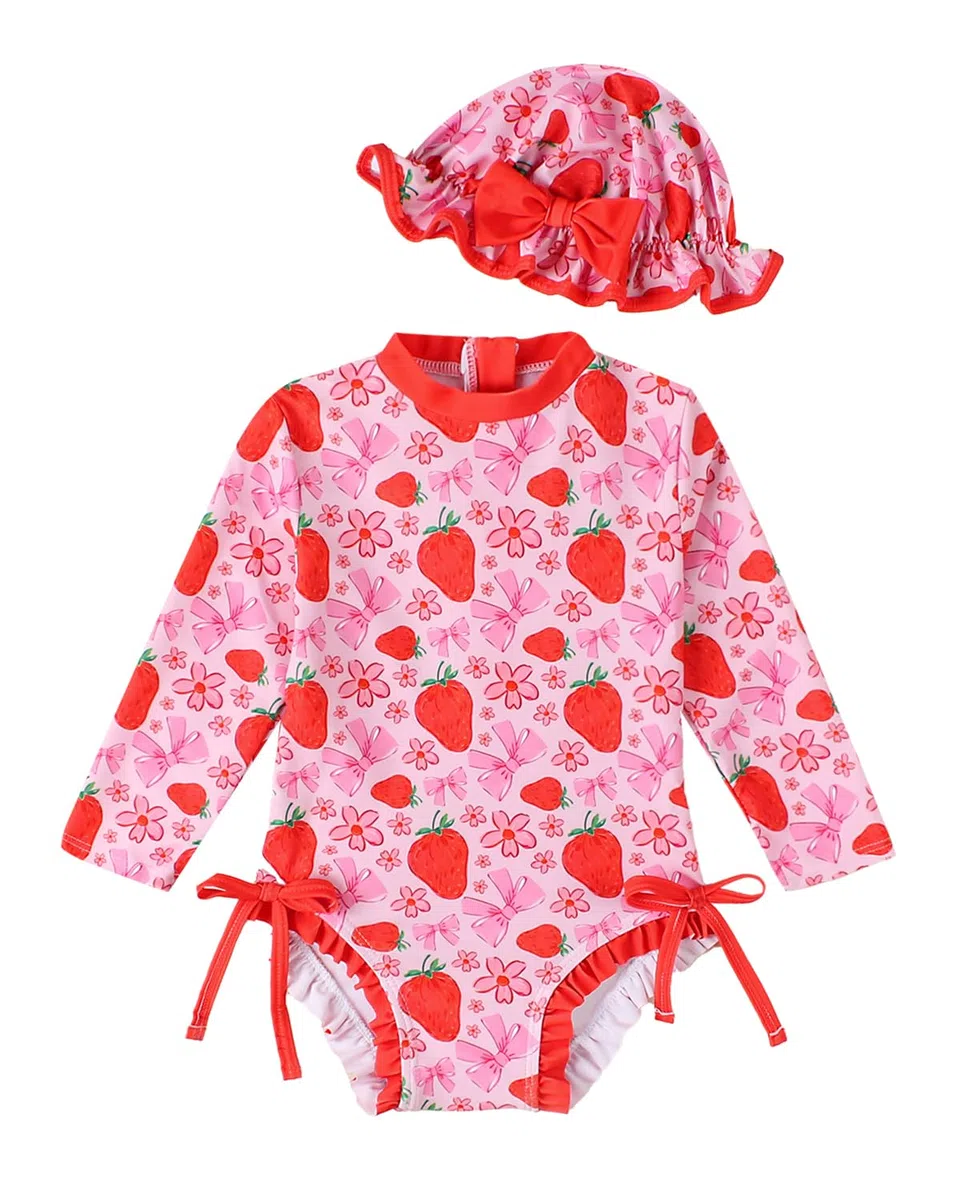 JiAmy Costume da bagno per bambina, con cappello da sole, a maniche lunghe, protezione UV, costume da bagno