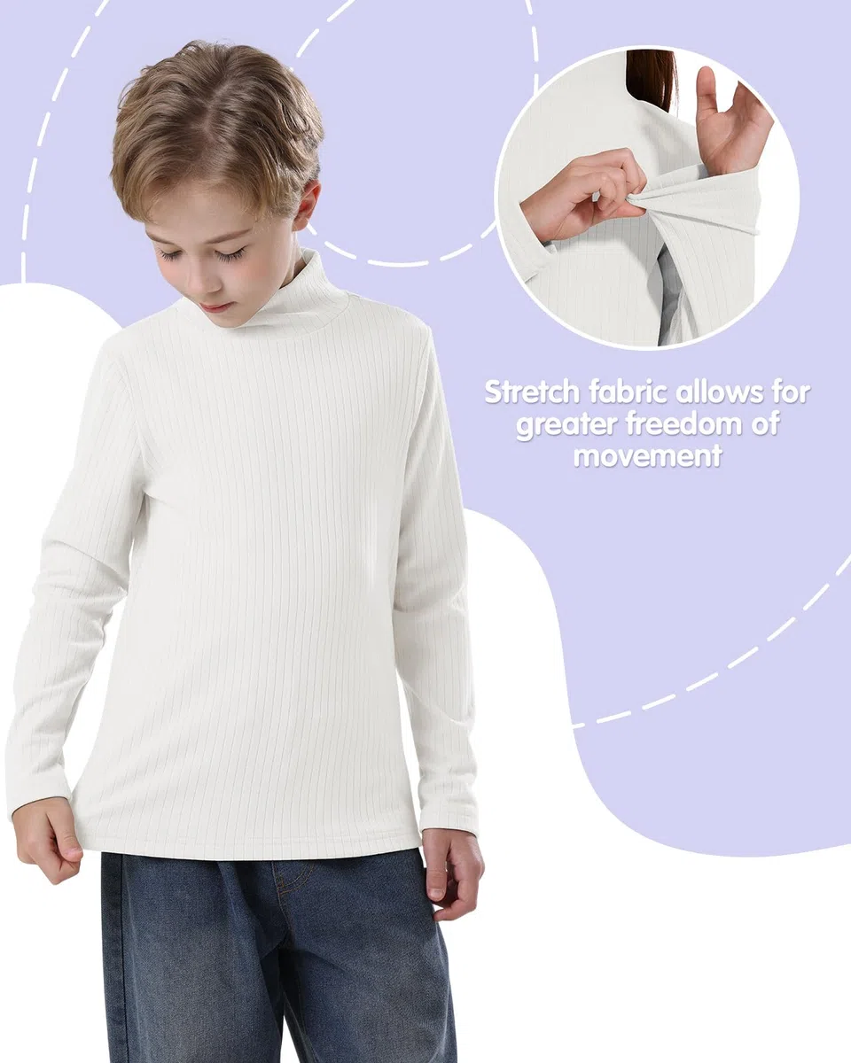 WOWENY Maglietta termica a collo alto in pile per bambini inverno 5-14 anni