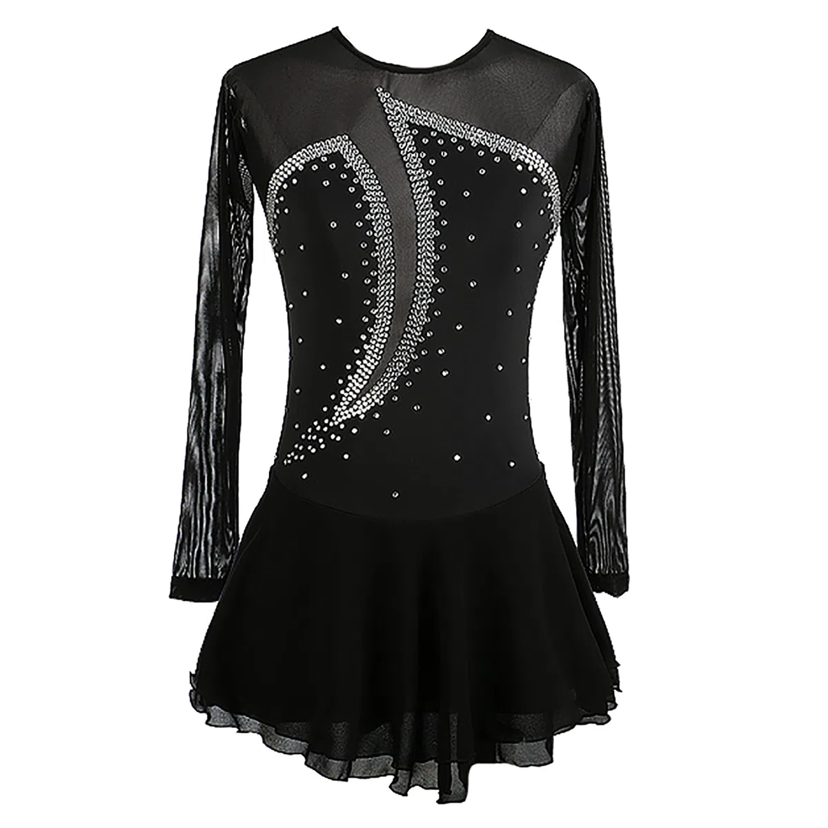 Vestito da Pattinaggio Artistico Ghiaccio Donna Skater Abito da Ballo con Strass Body da Danza Classica Balletto(Size:3XL,Color:Nero)