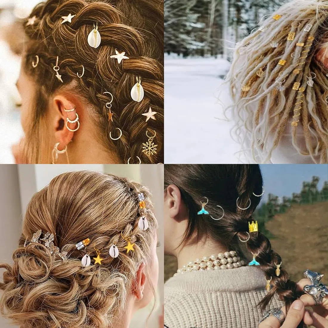 Dreadlocks 220 anelli per capelli in oro e argento, fermagli per capelli, gioielli intrecciati, accessori per capelli da pirata per uomo e donna
