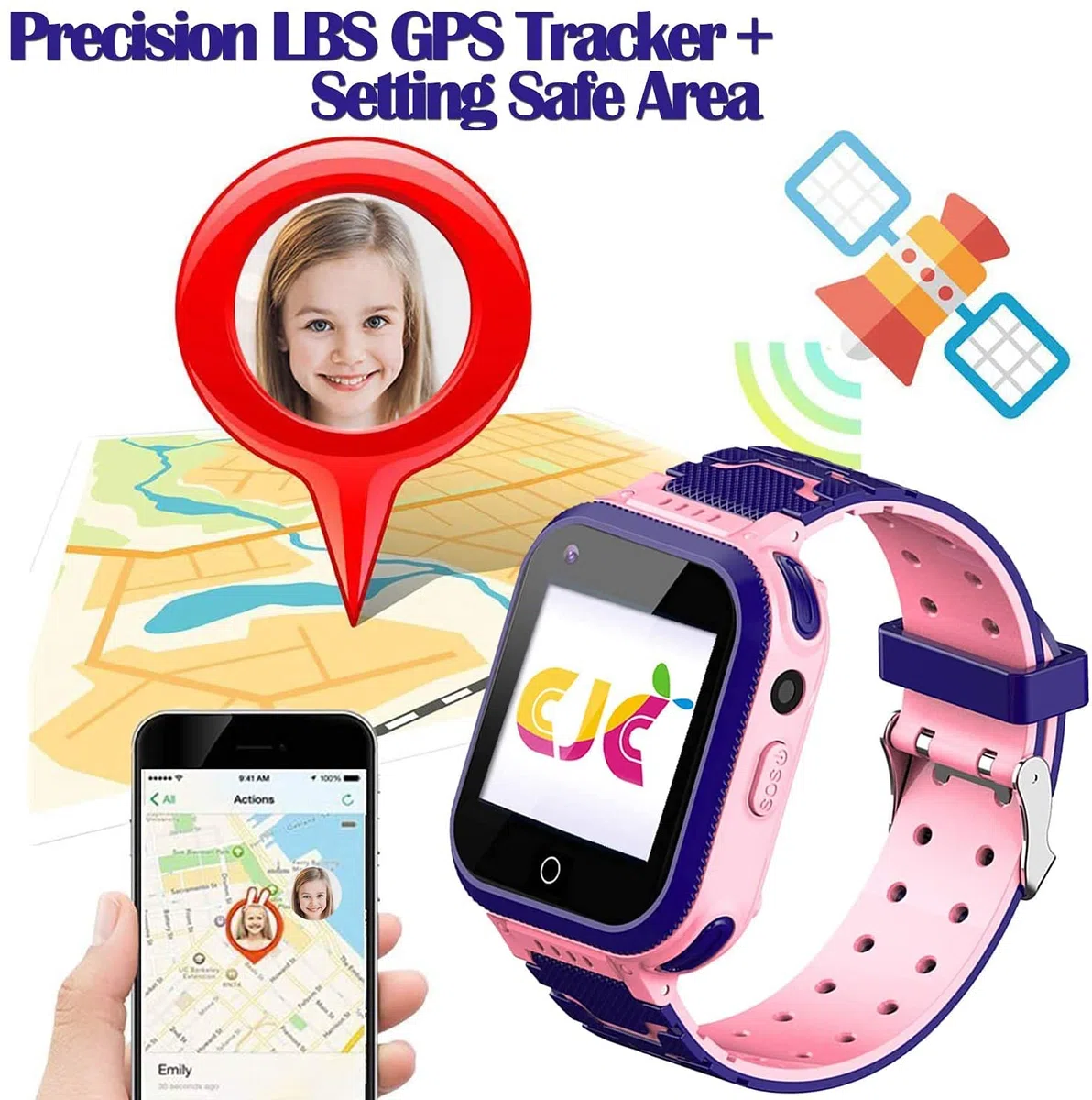 ele ELEOPTION 4G smartwatch per bambini, IP67, impermeabile, con posizione GPS, fotocamera, SOS, chiamata, contapassi, touch screen, video chat Smart Watch per ragazzi e ragazze (rosa T3)