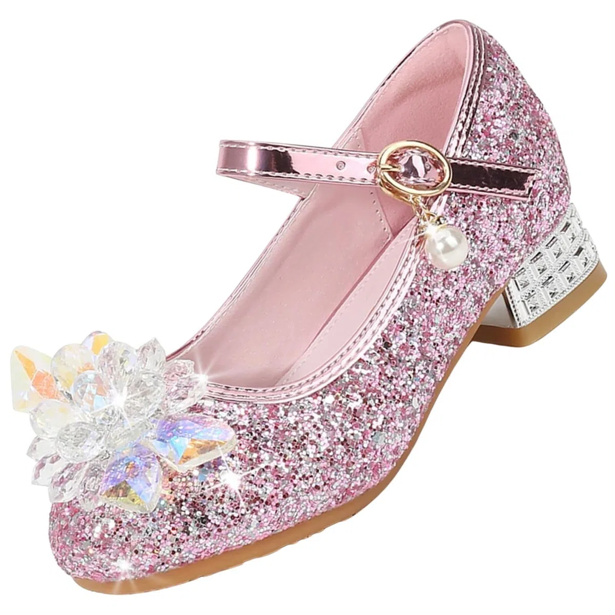 Scarpe con Tacco Bambina da Principessa Danza Latina Bambini Tacchi Paillettes Scarpe Eleganti Cerimonia Carnevale