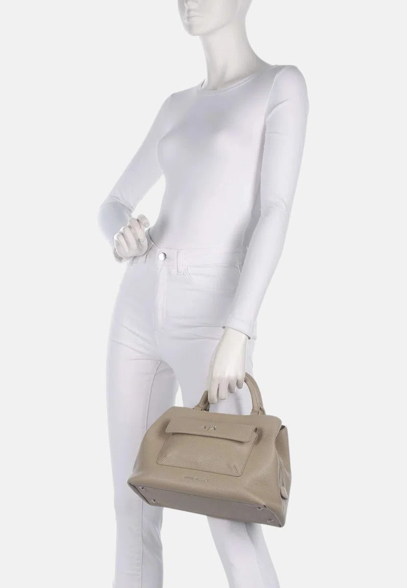 Armani Exchange Donna Nicole, Sustainable, Silver Logo, borsa per la spesa frontale, sabbia