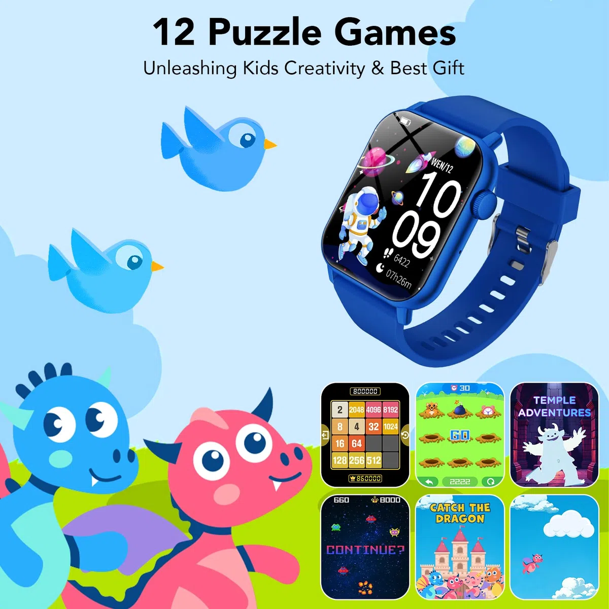Smartwatch per Bambini 3-12 con Fitness Tracker, Orologio Smartwatch Bambini con Contapassi, Giochi, Frequenza Cardiaca,Monitor del Sonno,IP68 Impermeabile