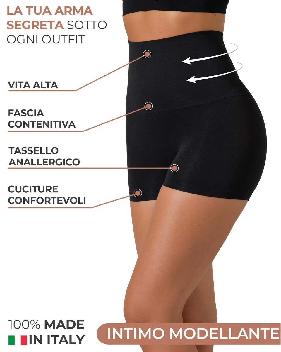 Risalti Pancera Contenitiva Donna Short 2 Pz – Guaina Contenitiva Donna Senza Cuciture ed Etichette, Pantaloncino Contenitivo Ventre Piatto, Intimo Modellante in Microfibra – Made in Italy