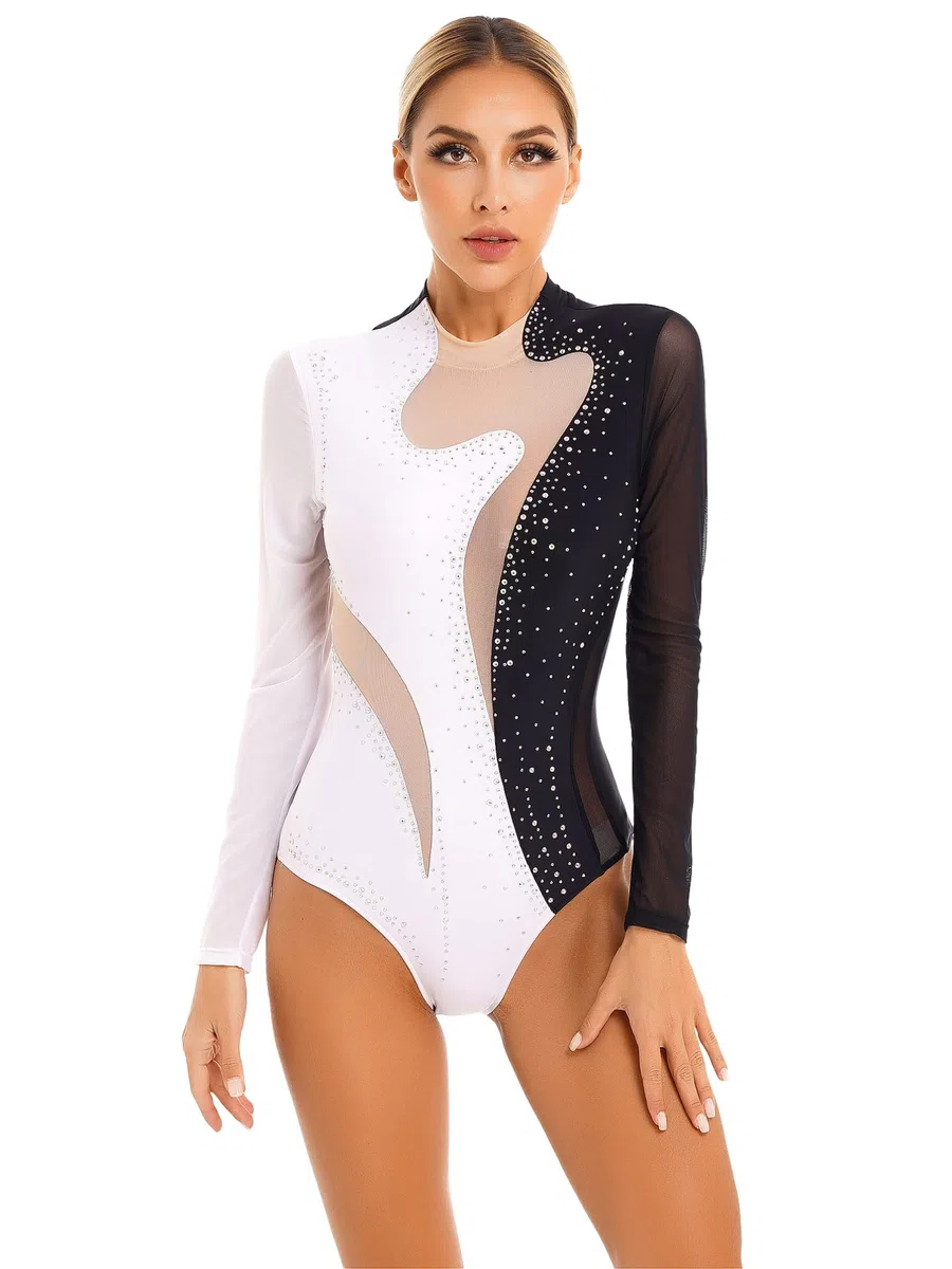 TiaoBug Donna Balletto Body da Danza Classica Moderna Abito da Ginnastica Pattinaggio Artistico Tank Leotard con Strass Costumi di Danza Jazz Samba Ballo Latino Jumpsuit