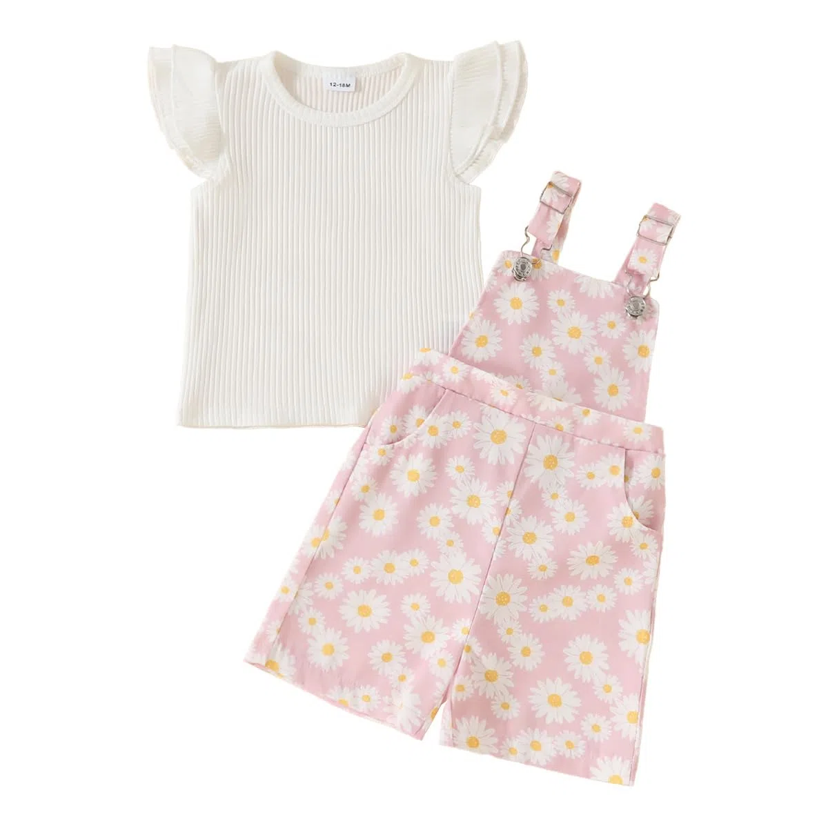 Vestito estivo per bambina, con maniche a volant + pantaloncini a margherite, grazioso set di vestiti per bambini
