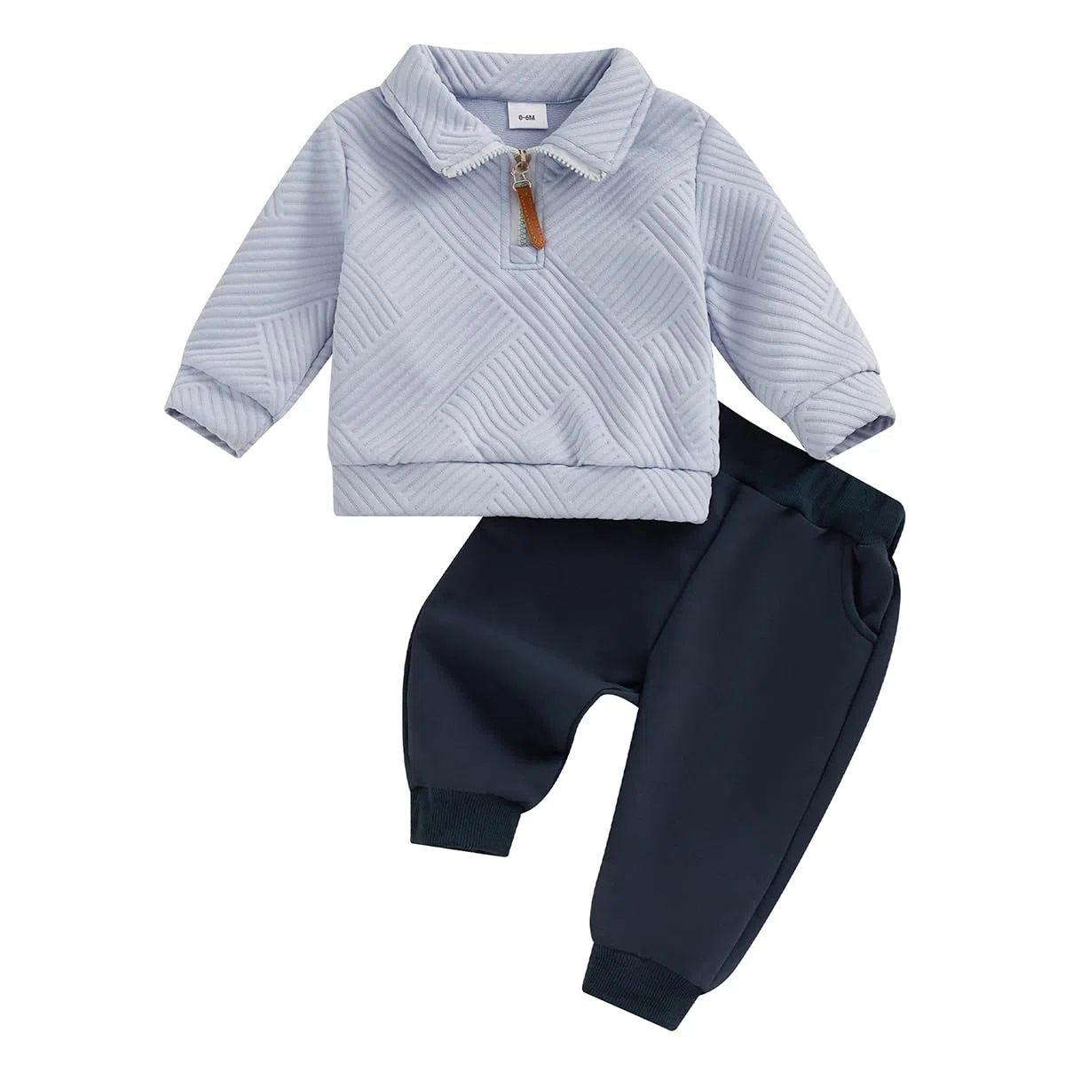 Set di Abbigliamento per Neonati Bambini Manica Lunga Colletto Rovesciato Felpa a Quadri/Tinta unita + Pantaloni Completo Tuta per Autunno e Primavera