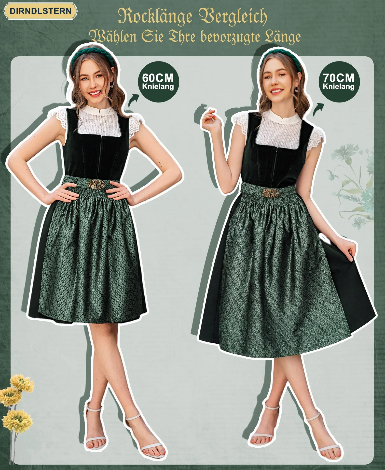 DIRNDLSTERN Dirndl Donna Oktoberfest Costume - Midi Bavarese Abito Costumi Tradizionale Germandress Verde