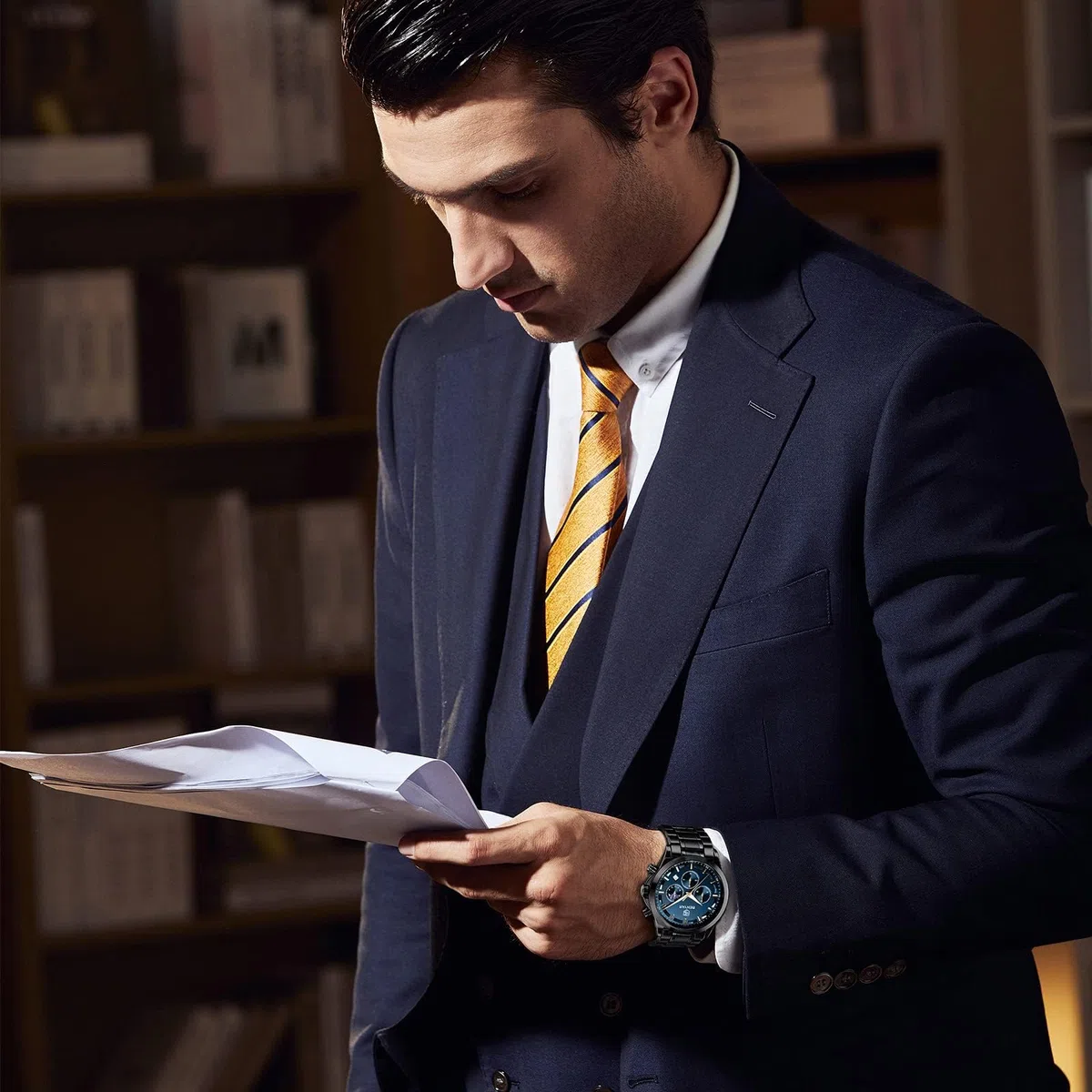 BENYAR BY Orologi da uomo multifunzione cronografo orologio al quarzo per uomo nero acciaio inossidabile/cinturino in pelle analogico orologio da polso regalo casual business