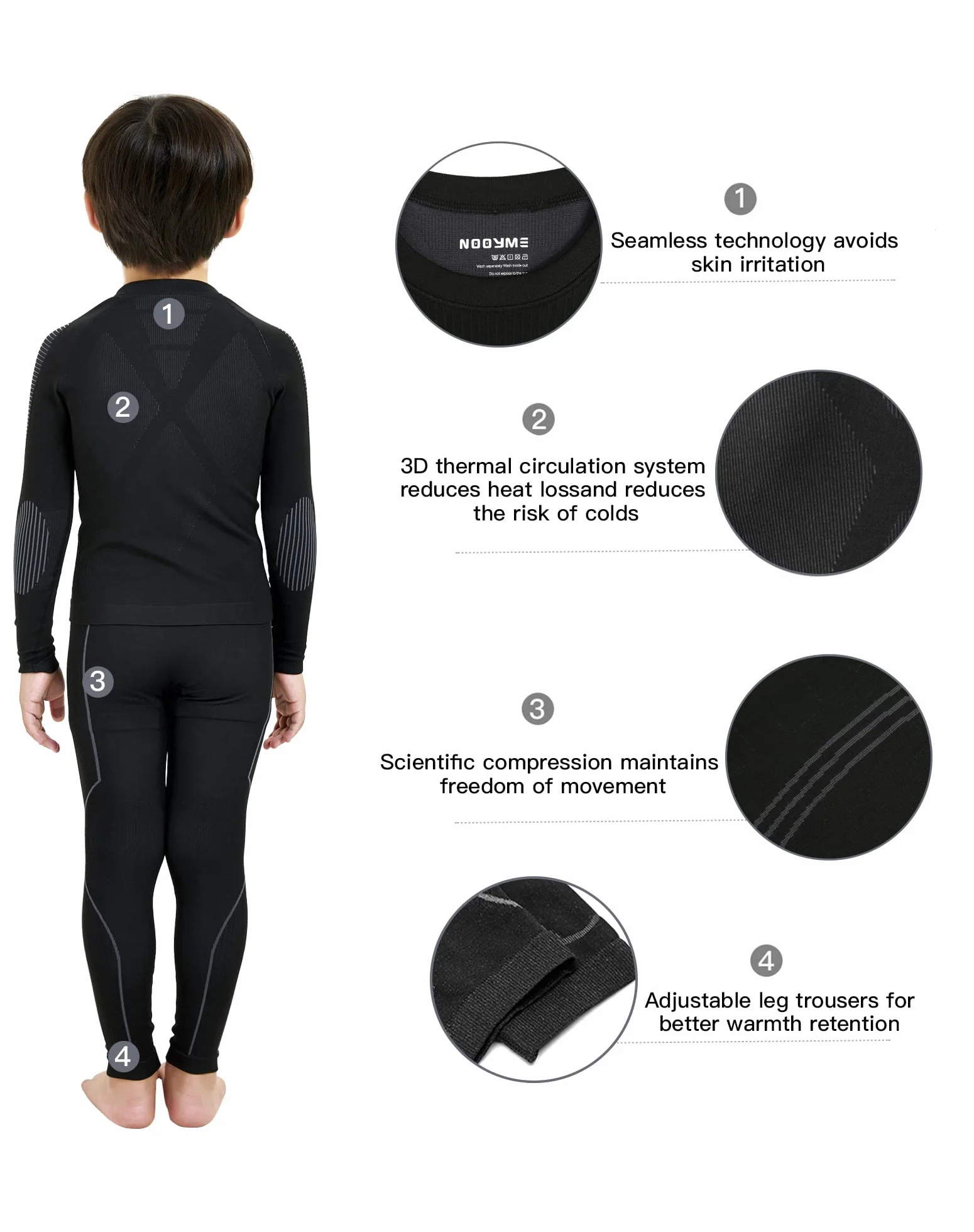 NOOYME Intimo Termico Bambino Biancheria Intima Termica Bambina Pantaloni e Maglia Termica Traspirante Asciugatura Rapida per Sci Corsa Calcio